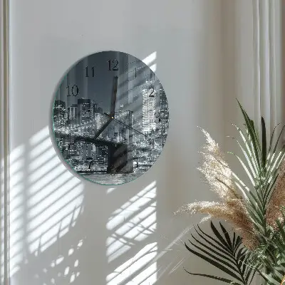 Kulaté skleněné hodiny na stěnu Horizontální most
