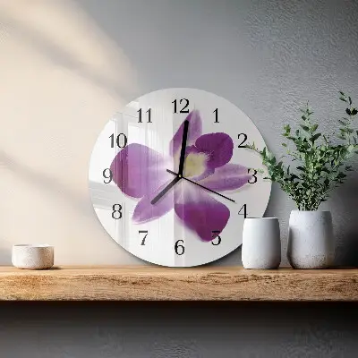 Hodiny na skle kulaté Květina orchideje