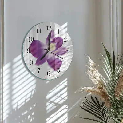 Hodiny na skle kulaté Květina orchideje