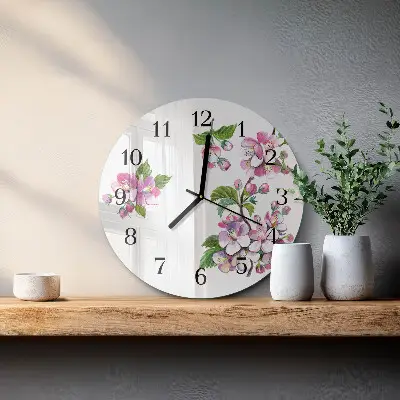 Hodiny s fotkou skleněné kulaté Květiny