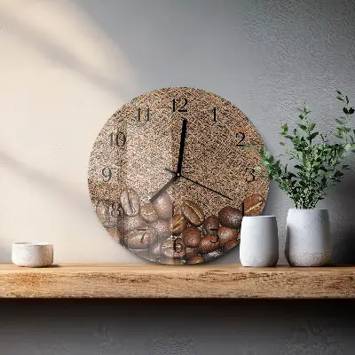 Nástěnné hodiny skleněné kulaté Kávová zrna