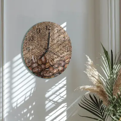 Nástěnné hodiny skleněné kulaté Kávová zrna