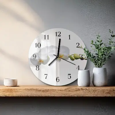 Kulaté skleněné hodiny na stěnu Orchidej