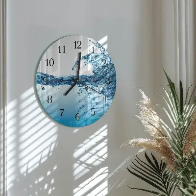 Hodiny na skle kulaté Voda
