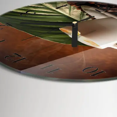 Kulaté skleněné hodiny na stěnu Šálek kávy