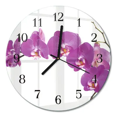 Hodiny s fotkou skleněné kulaté Orchidej