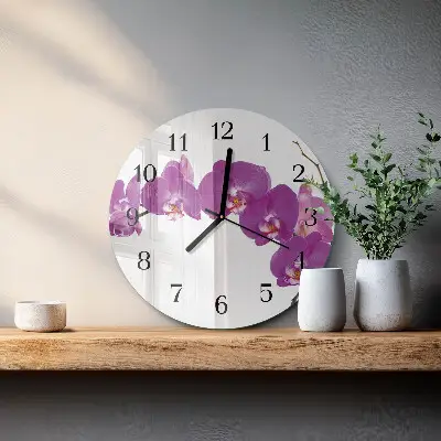 Hodiny s fotkou skleněné kulaté Orchidej