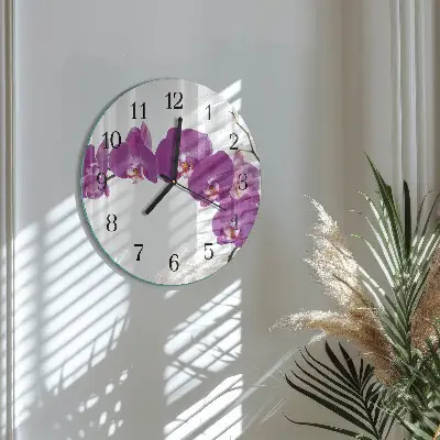 Hodiny s fotkou skleněné kulaté Orchidej