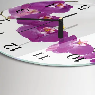 Hodiny s fotkou skleněné kulaté Orchidej