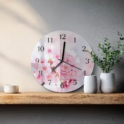 Nástěnné hodiny skleněné kulaté Květiny