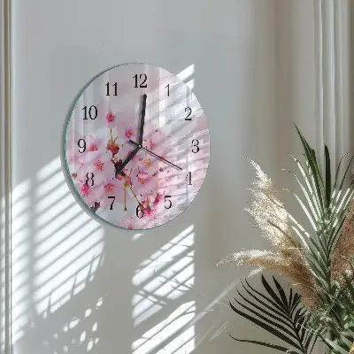 Nástěnné hodiny skleněné kulaté Květiny