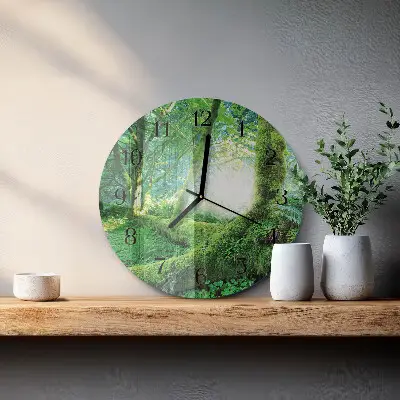 Kulaté skleněné hodiny na stěnu Lesní mech
