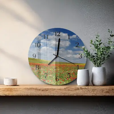 Kulaté skleněné hodiny na zeď Makové pole