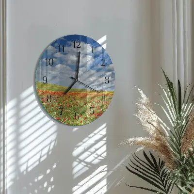 Kulaté skleněné hodiny na zeď Makové pole