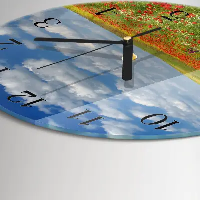Kulaté skleněné hodiny na zeď Makové pole