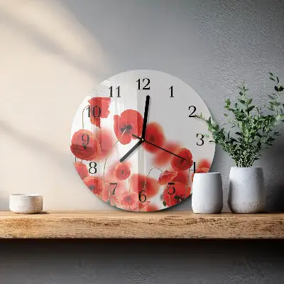 Hodiny na skle kulaté Vlčí máky