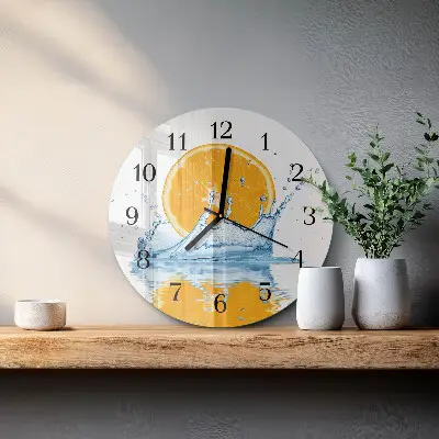 Hodiny s fotkou skleněné kulaté Pomerančová voda