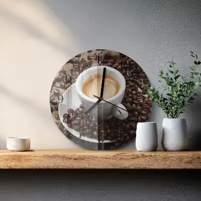 Hodiny s fotkou skleněné kulaté Šálek kávy