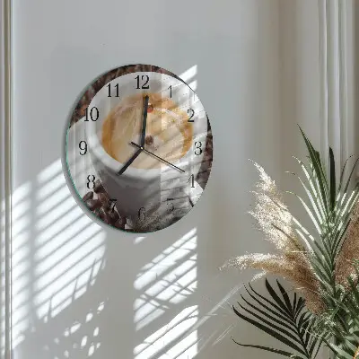 Hodiny na skle kulaté Šálek kávy