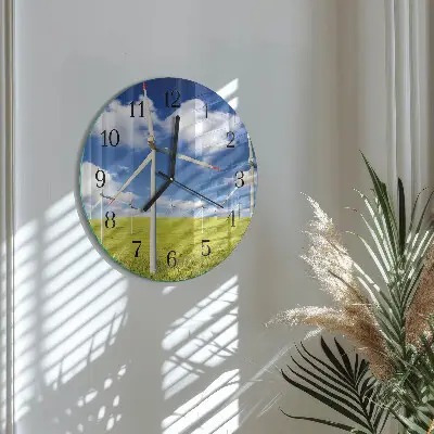 Hodiny na skle kulaté Větrná farma