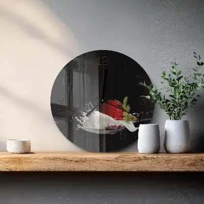 Hodiny s fotkou skleněné kulaté Jahoda