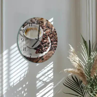 Nástěnné hodiny skleněné kulaté Šálek kávy