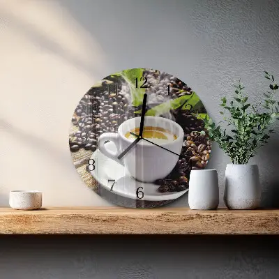 Kulaté skleněné hodiny na zeď Šálek kávy