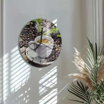 Kulaté skleněné hodiny na zeď Šálek kávy