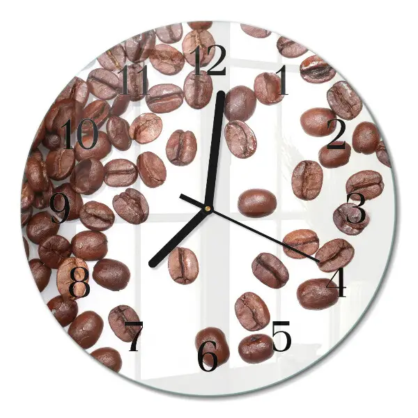 Hodiny s fotkou skleněné kulaté Kávová zrna