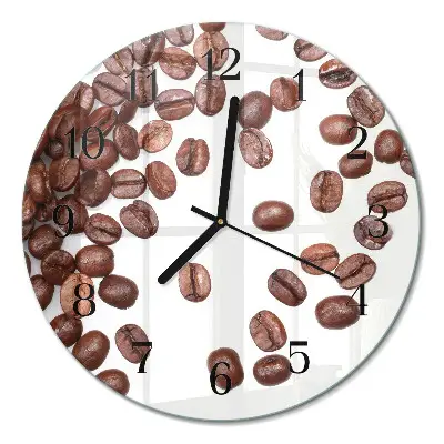 Hodiny s fotkou skleněné kulaté Kávová zrna