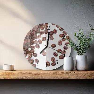 Hodiny s fotkou skleněné kulaté Kávová zrna