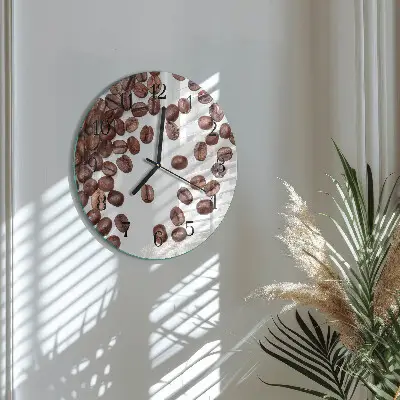 Hodiny s fotkou skleněné kulaté Kávová zrna