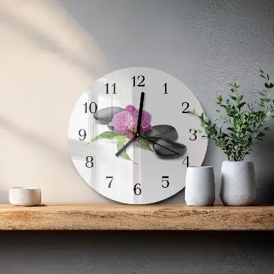 Hodiny s fotkou skleněné kulaté Orchidej
