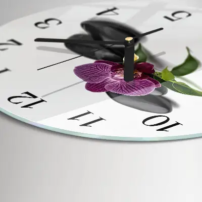 Hodiny s fotkou skleněné kulaté Orchidej