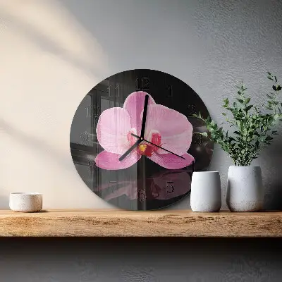 Hodiny na skle kulaté Orchidej