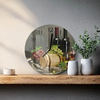 Kulaté skleněné hodiny na stěnu Hrozny na víno