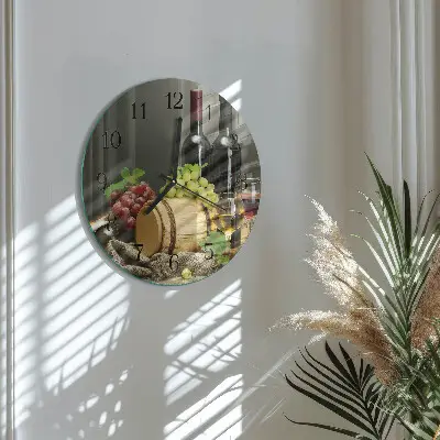 Kulaté skleněné hodiny na stěnu Hrozny na víno