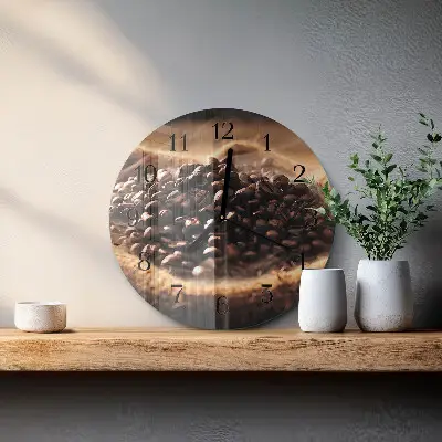 Nástěnné hodiny skleněné kulaté Kávová zrna