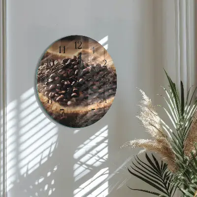 Nástěnné hodiny skleněné kulaté Kávová zrna