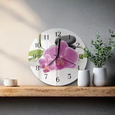 Hodiny s fotkou skleněné kulaté Orchidej