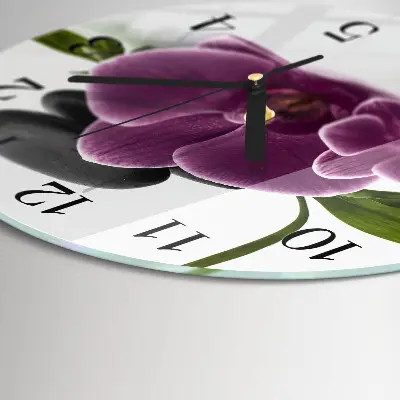 Hodiny s fotkou skleněné kulaté Orchidej