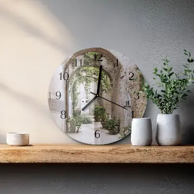 Kulaté skleněné hodiny na zeď Rostlinná alej