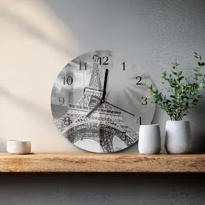 Hodiny s fotkou skleněné kulaté Eiffelova věž v Paříži