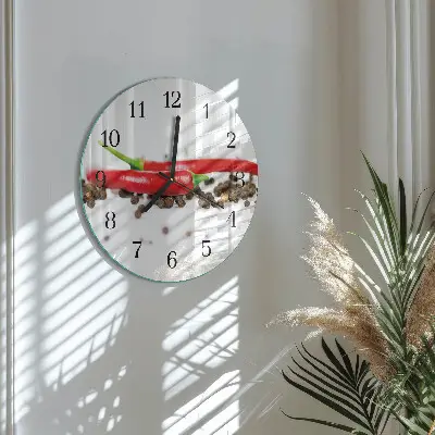 Kulaté skleněné hodiny na zeď Pepř