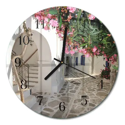 Hodiny s fotkou skleněné kulaté Květinová alej
