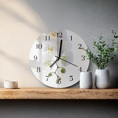 Kulaté skleněné hodiny na stěnu Orchidej