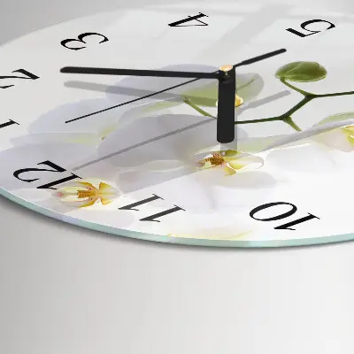 Kulaté skleněné hodiny na stěnu Orchidej