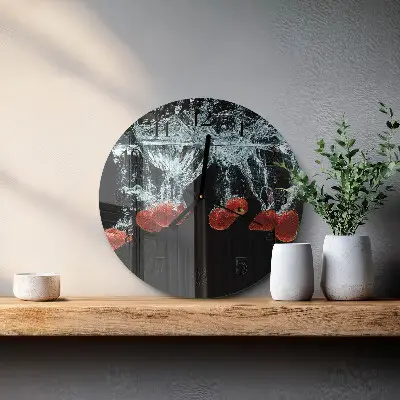 Kulaté skleněné hodiny na zeď Jahody