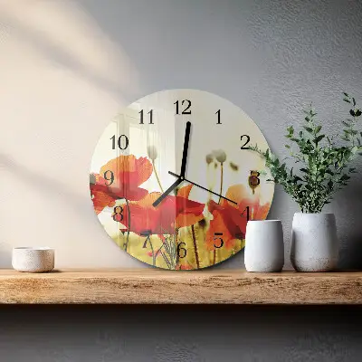 Hodiny s fotkou skleněné kulaté Vlčí máky