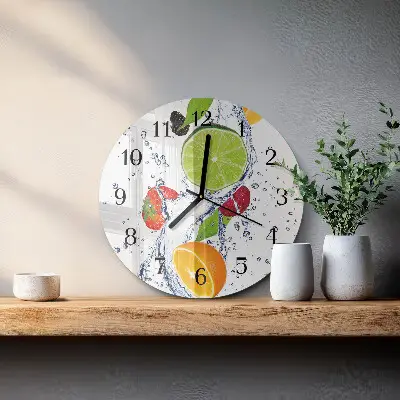 Nástěnné hodiny skleněné kulaté Citronové ovoce